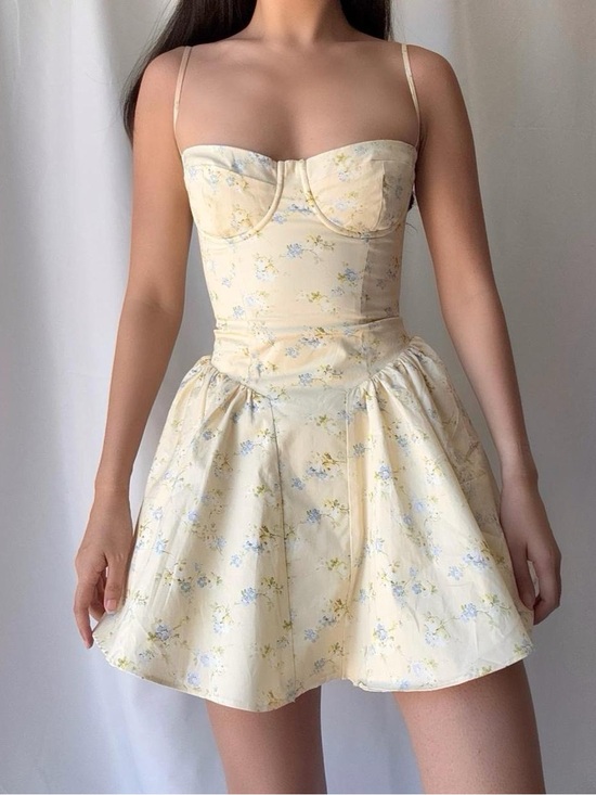 House of CB Dresses & Skirts - House of CB SAMARIA Lemon Floral Print Cotton Corset Mini Dress